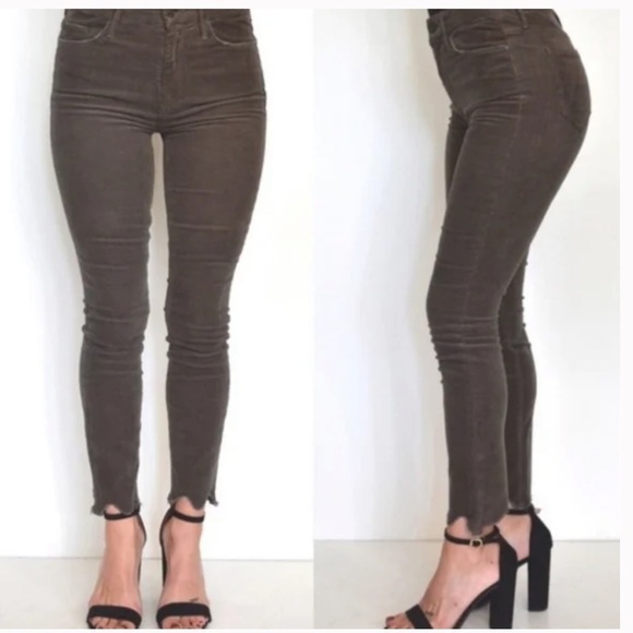 MOTHER Pants - Mother Chic Boho High Waisted Ankle Chew Corduroy in Taupe